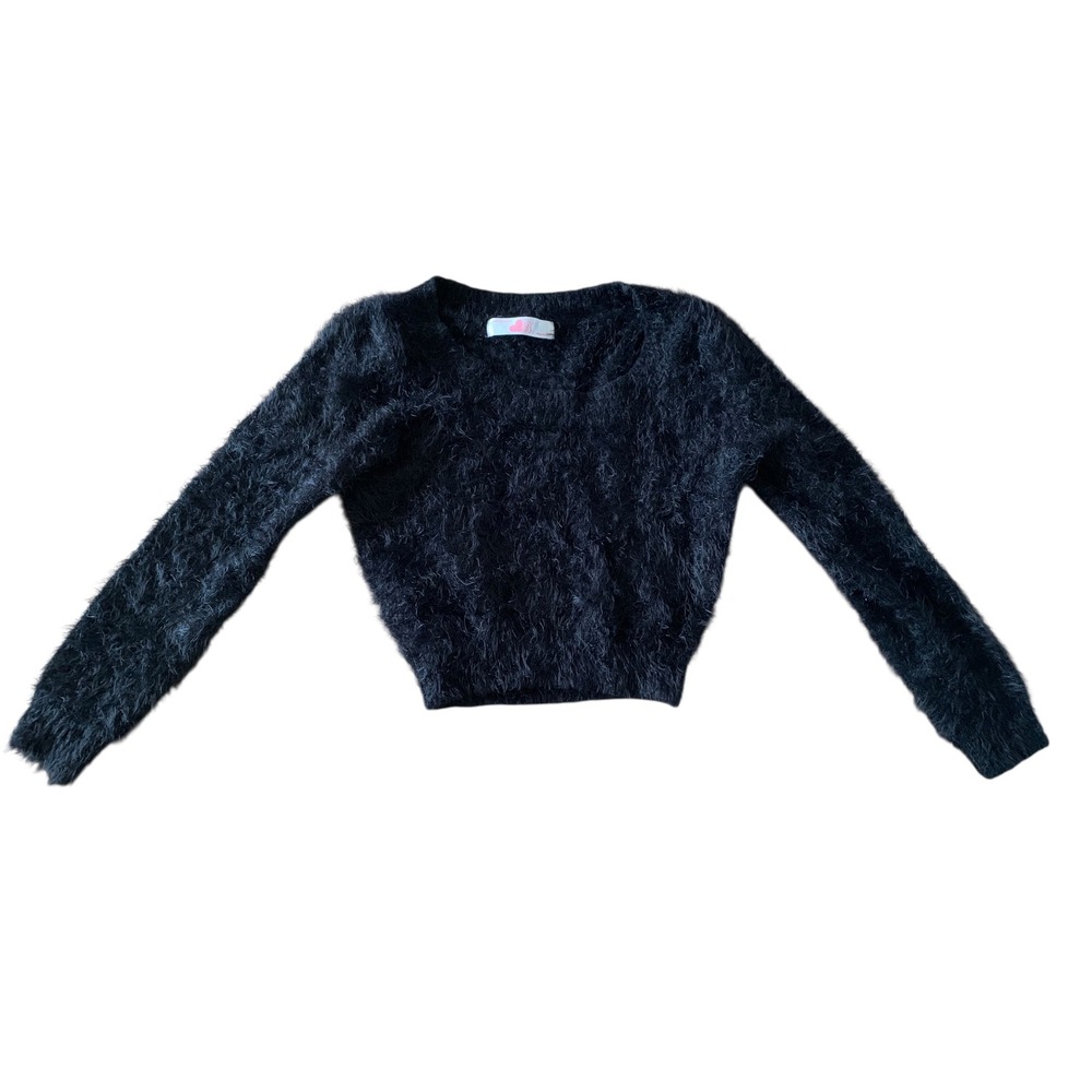 American Apparel Sweater Black Y2K Knit Cropped Long Sleeve Shaggy Fuzzy Top S